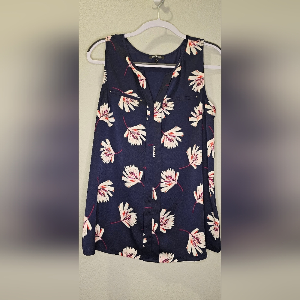 Express sleeveless blouse Size L Blue Floral